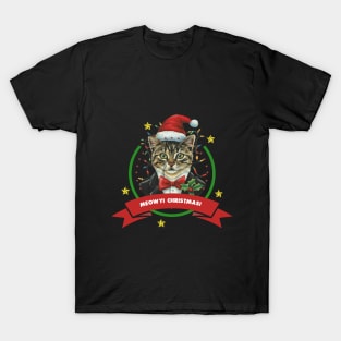 Meow Christmas with tuxedo Cat T-Shirt